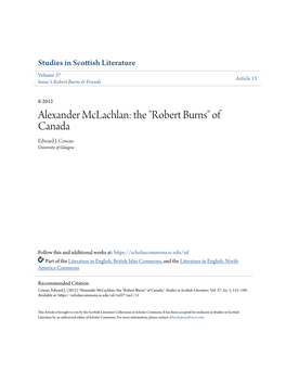 Alexander Mclachlan: the "Robert Burns" of Canada Edward J