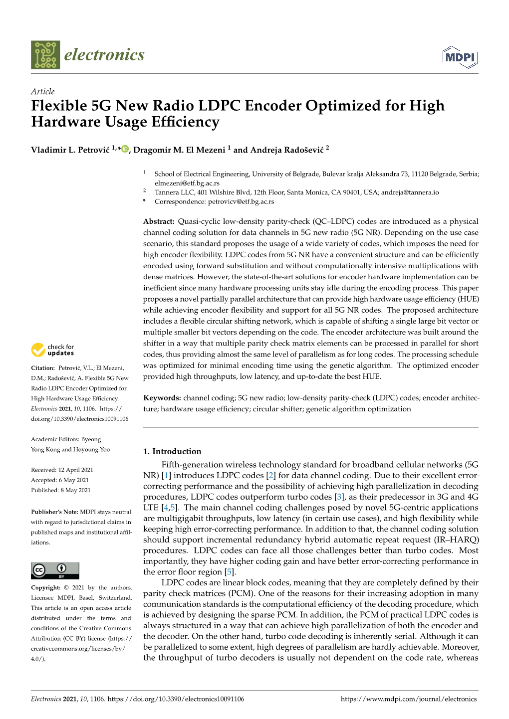 Flexible 5G New Radio LDPC Encoder Optimized for High Hardware Usage Efﬁciency