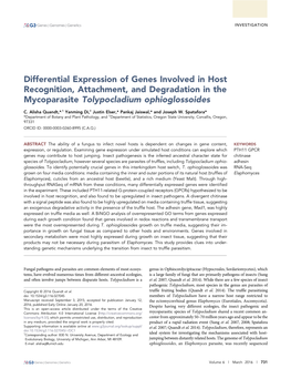 Differential Expression of Genes Involved in Host Recognition, Attachment, and Degradation in the Mycoparasite Tolypocladium Ophioglossoides