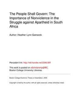 The Importance of Nonviolence in the Struggle Against Apartheid in South Africa
