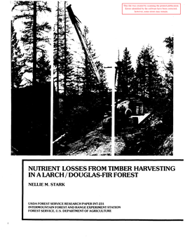 Nutrient Losses from Timber Harvesting in a Larch/ Douglas-Fir Forest