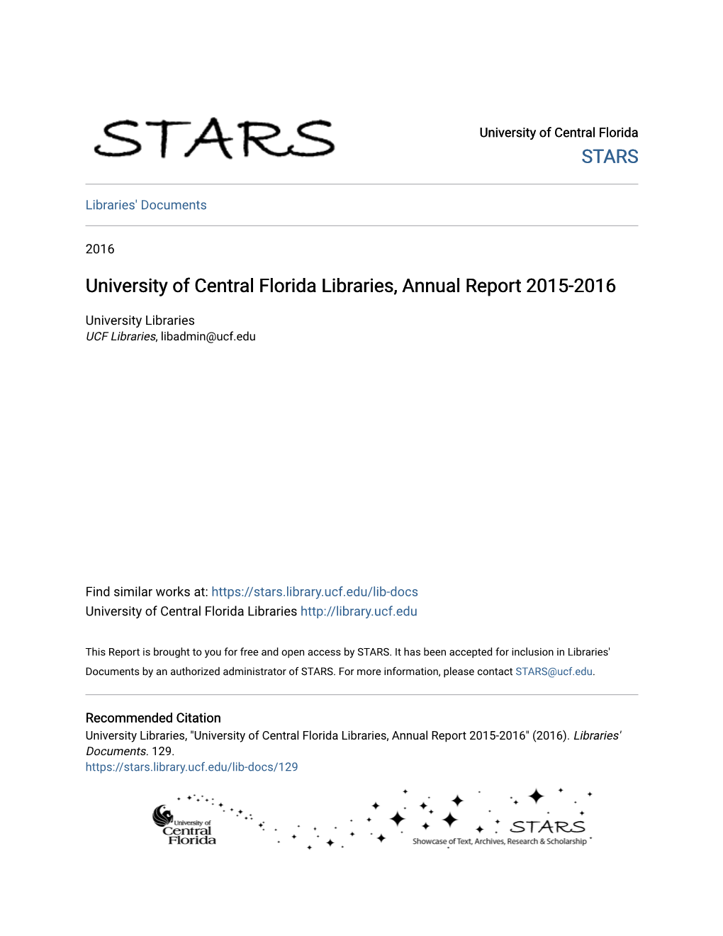 University of Central Florida Libraries, Annual Report 2015-2016