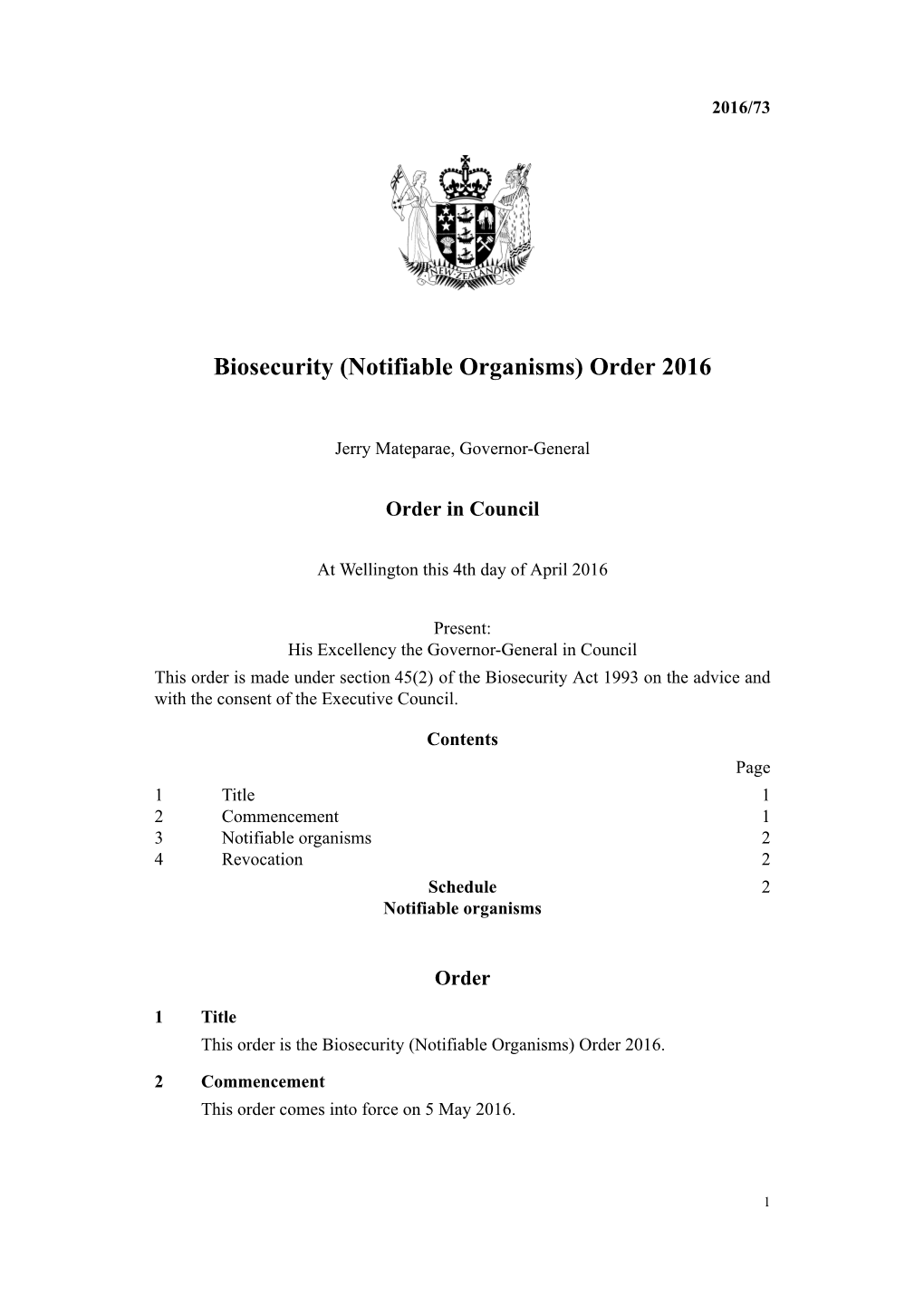 Biosecurity (Notifiable Organisms) Order 2016