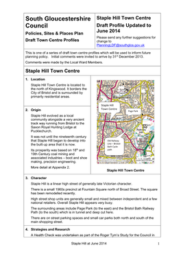 Staple Hill Town Centre Draft Profile Updated to June 2014