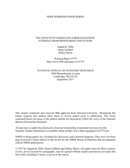 Nber Working Paper Series the Effects of Marijuana