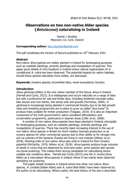 Observations on Two Non-Native Alder Species (Betulaceae) Naturalising in Ireland