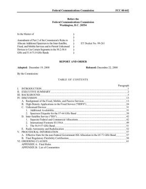 Federal Communications Commission FCC 00-442 Before the Federal
