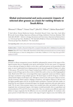 Global Environmental and Socio-Economic Impacts of Selected Alien Grasses As a Basis for Ranking Threats to South Africa