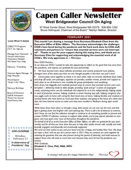 Capen Caller Newsletter West Bridgewater Council on Aging