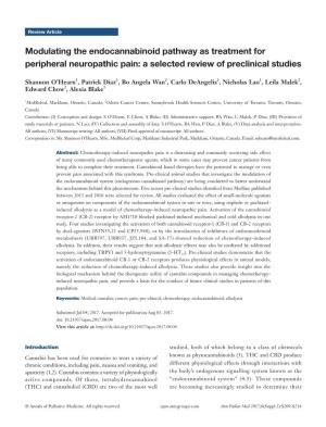 Modulating the Endocannabinoid Pathway As Treatment for Peripheral Neuropathic Pain: a Selected Review of Preclinical Studies