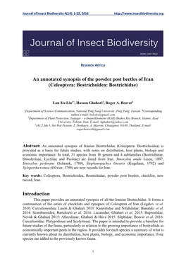 An Annotated Synopsis of the Powder Post Beetles of Iran (Coleoptera: Bostrichoidea: Bostrichidae)