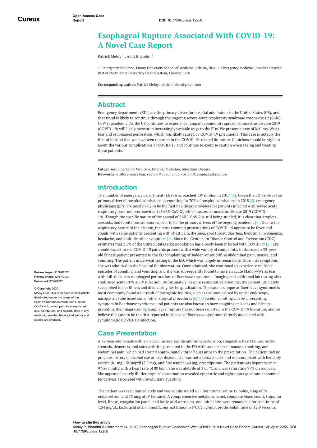 Esophageal Rupture Associated with COVID-19: a Novel Case Report