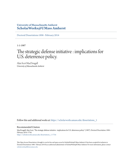 The Strategic Defense Initiative- Implications for U.S