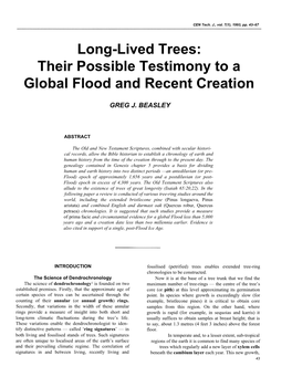 Long-Lived Trees: Their Possible Testimony to a Global Flood and Recent Creation