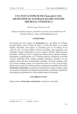Senecioneae-Asteraceae) Del Estado Trujillo, Venezuela