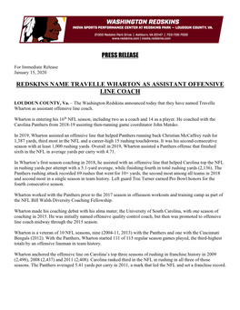 Press Release Redskins Name Travelle Wharton As