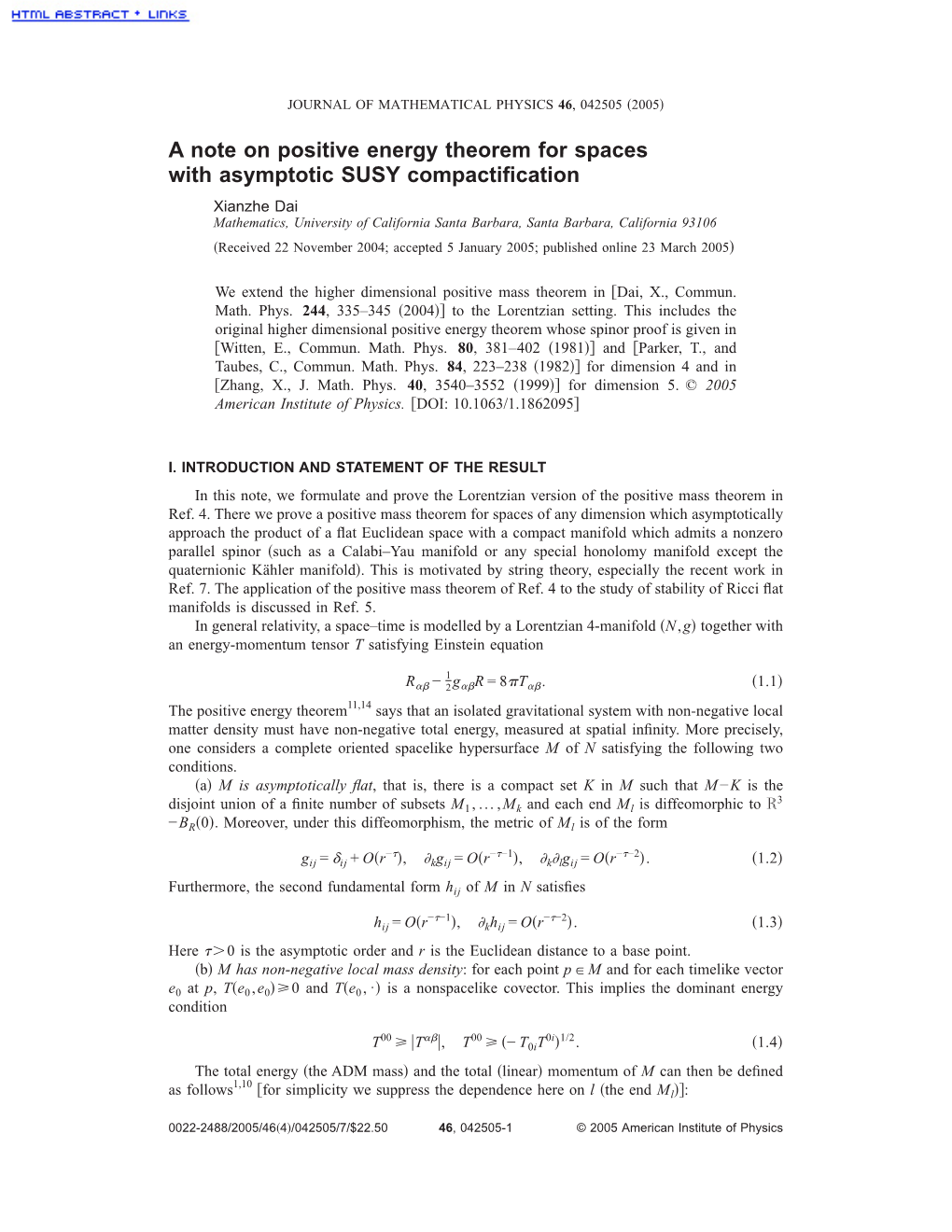 A Note on Positive Energy Theorem for Spaces with Asymptotic SUSY