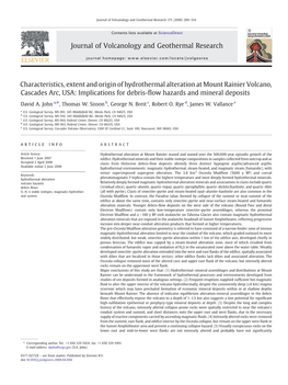 Characteristics, Extent and Origin of Hydrothermal Alteration at Mount Rainier Volcano, Cascades Arc, USA: Implications for Debris-ﬂow Hazards and Mineral Deposits