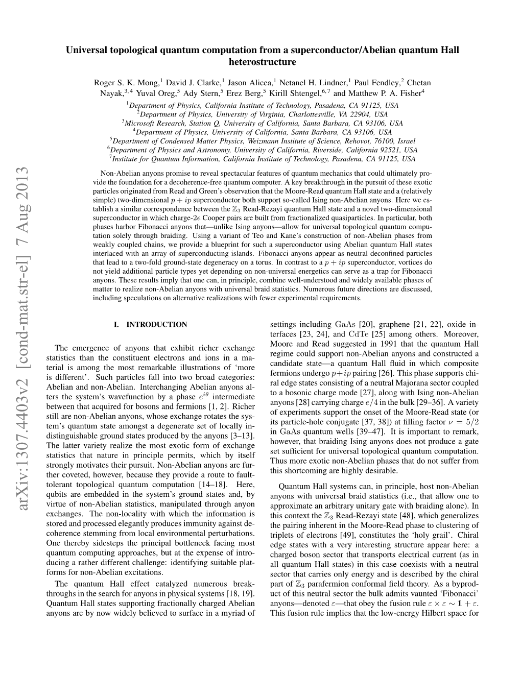 Universal Topological Quantum Computation from a Superconductor/Abelian Quantum Hall Heterostructure