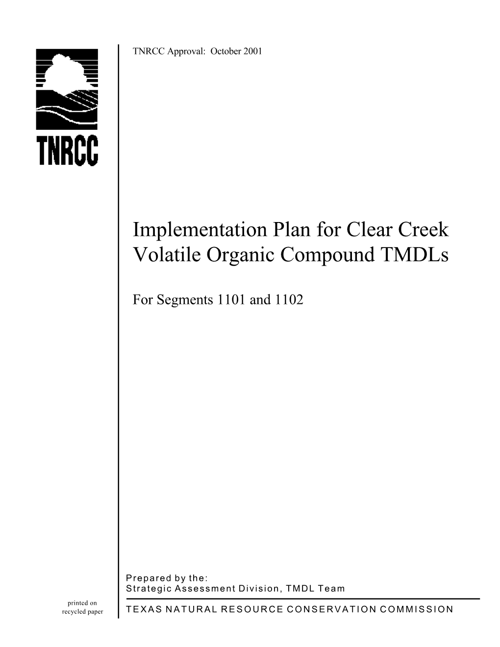 Implementation Plan for Clear Creek VOC Tmdls