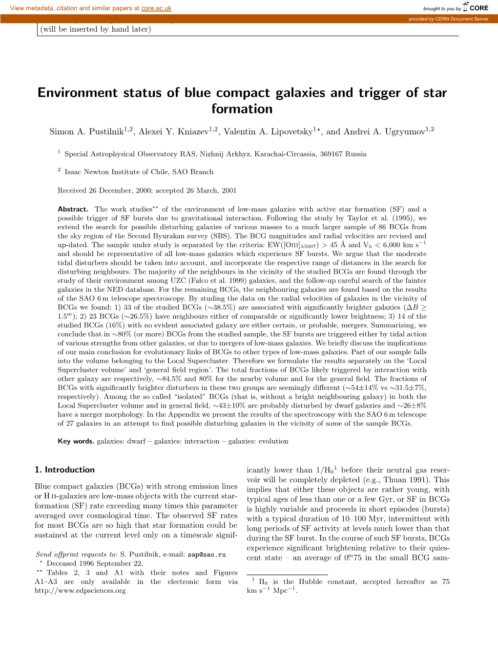 Environment Status of Blue Compact Galaxies and Trigger of Star Formation