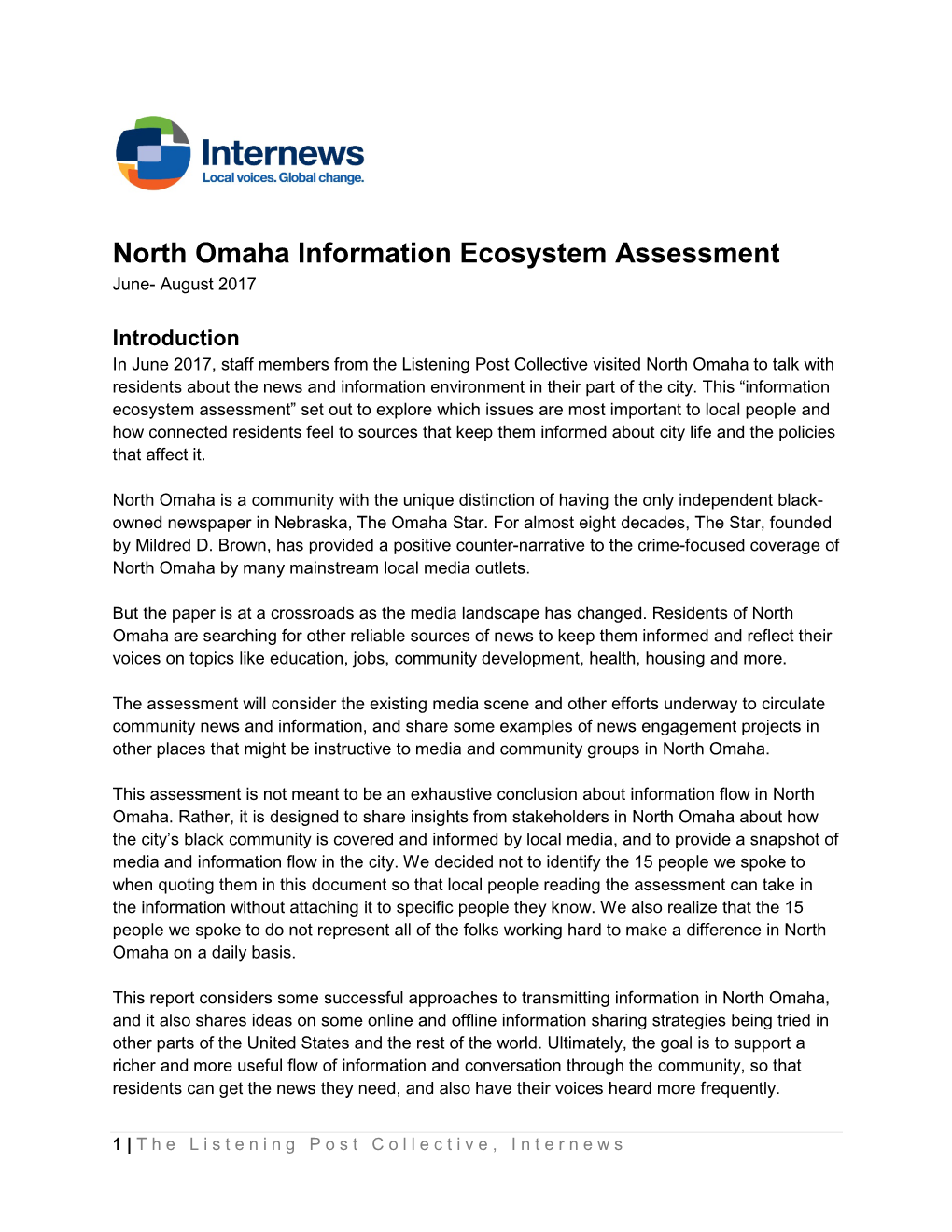 North Omaha Information Ecosystem Assessment June- August 2017