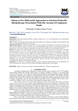 Allergy to Pet: Differential Approaches to Selection 0F Specific Allergotherapy Prescription with Due Account of Component Studie