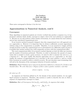Approximations in Numerical Analysis, Cont'd