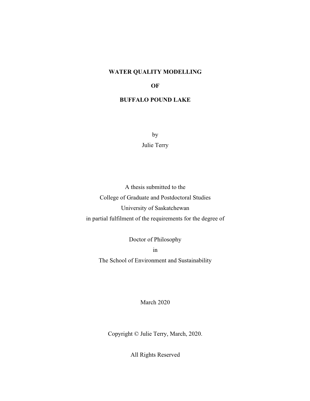 WATER QUALITY MODELLING of BUFFALO POUND LAKE by Julie