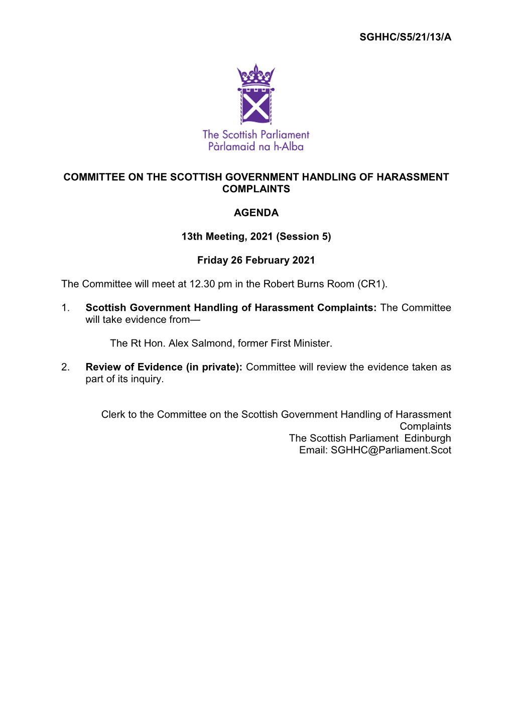 Sghhc/S5/21/13/A Committee on the Scottish Government