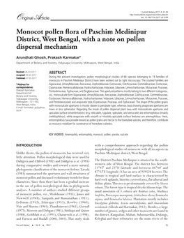 Monocot Pollen Flora of Paschim Medinipur District, West Bengal, with a Note on Pollen Dispersal Mechanism