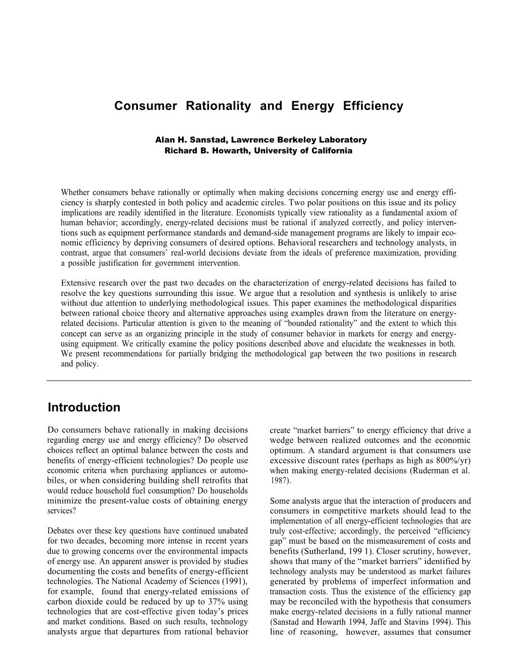 Consumer Rationality and Energy Efficiency