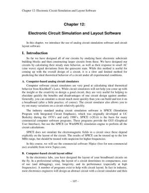 Chapter 12: Electronic Circuit Simulation and Layout Software I. Introduction