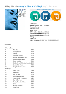 Abbey Lincoln Abbey Is Blue + It's Magic Mp3, Flac, Wma