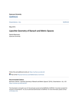 Lipschitz Geometry of Banach and Metric Spaces