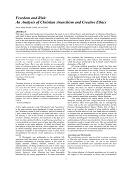 Freedom and Risk: an Analysis of Christian Anarchism and Creative Ethics