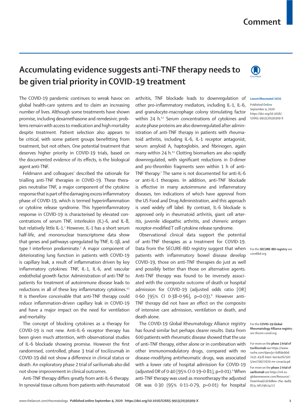 Accumulating Evidence Suggests Anti-TNF Therapy Needs to Be Given Trial Priority in COVID-19 Treatment