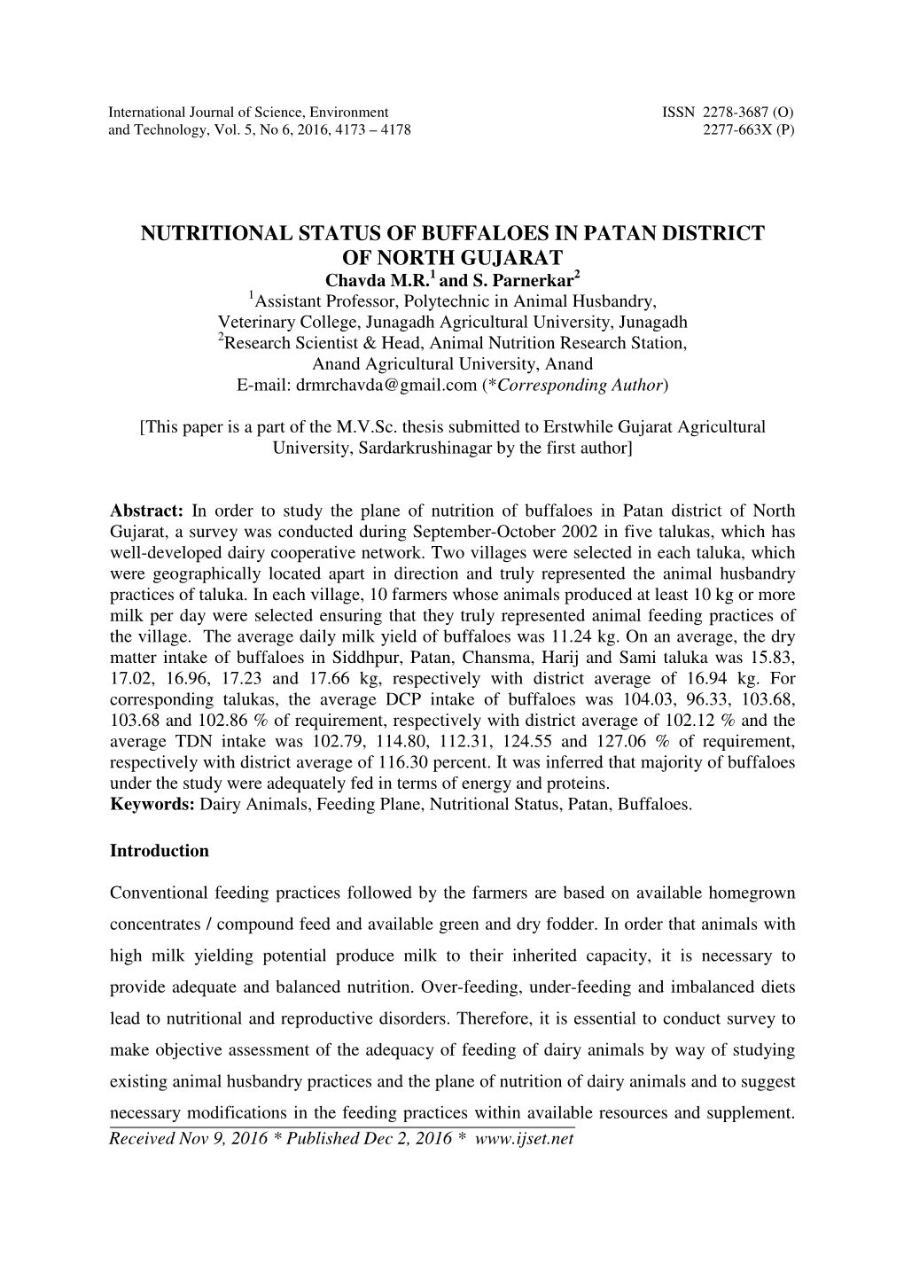 NUTRITIONAL STATUS of BUFFALOES in PATAN DISTRICT of NORTH GUJARAT Chavda M.R.1 and S