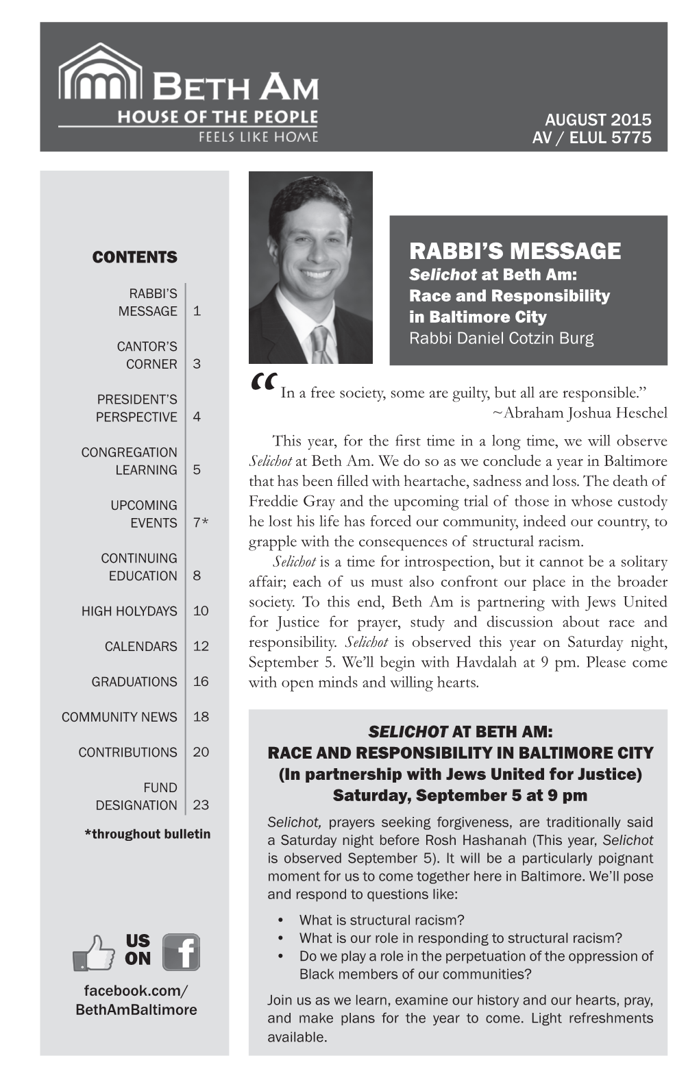 Rabbi's Message