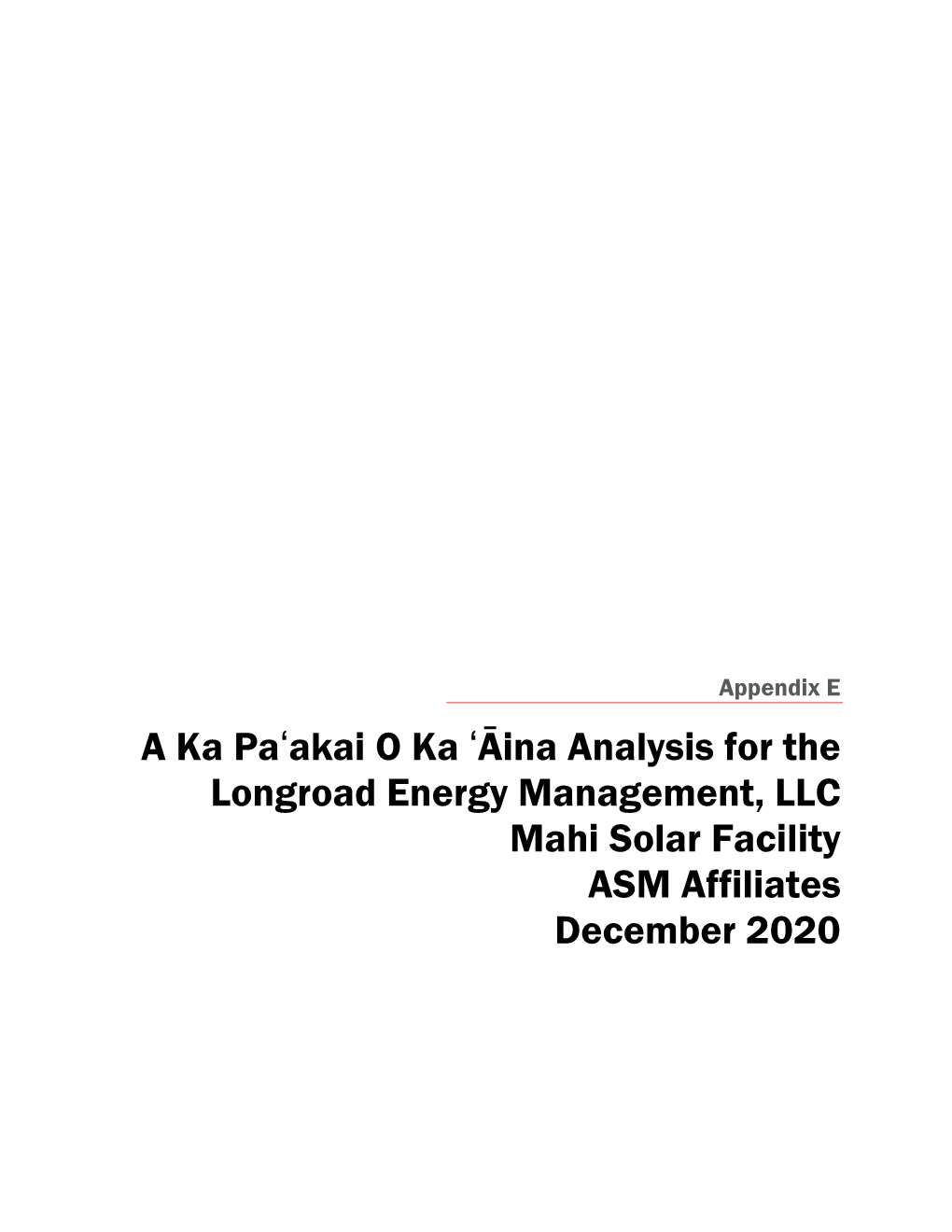 Mahi Solar Facility ASM Affiliates December 2020