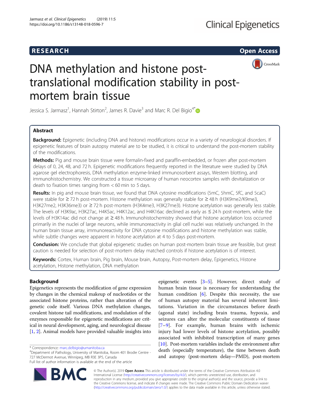 Translational Modification Stability in Post- Mortem Brain Tissue Jessica S