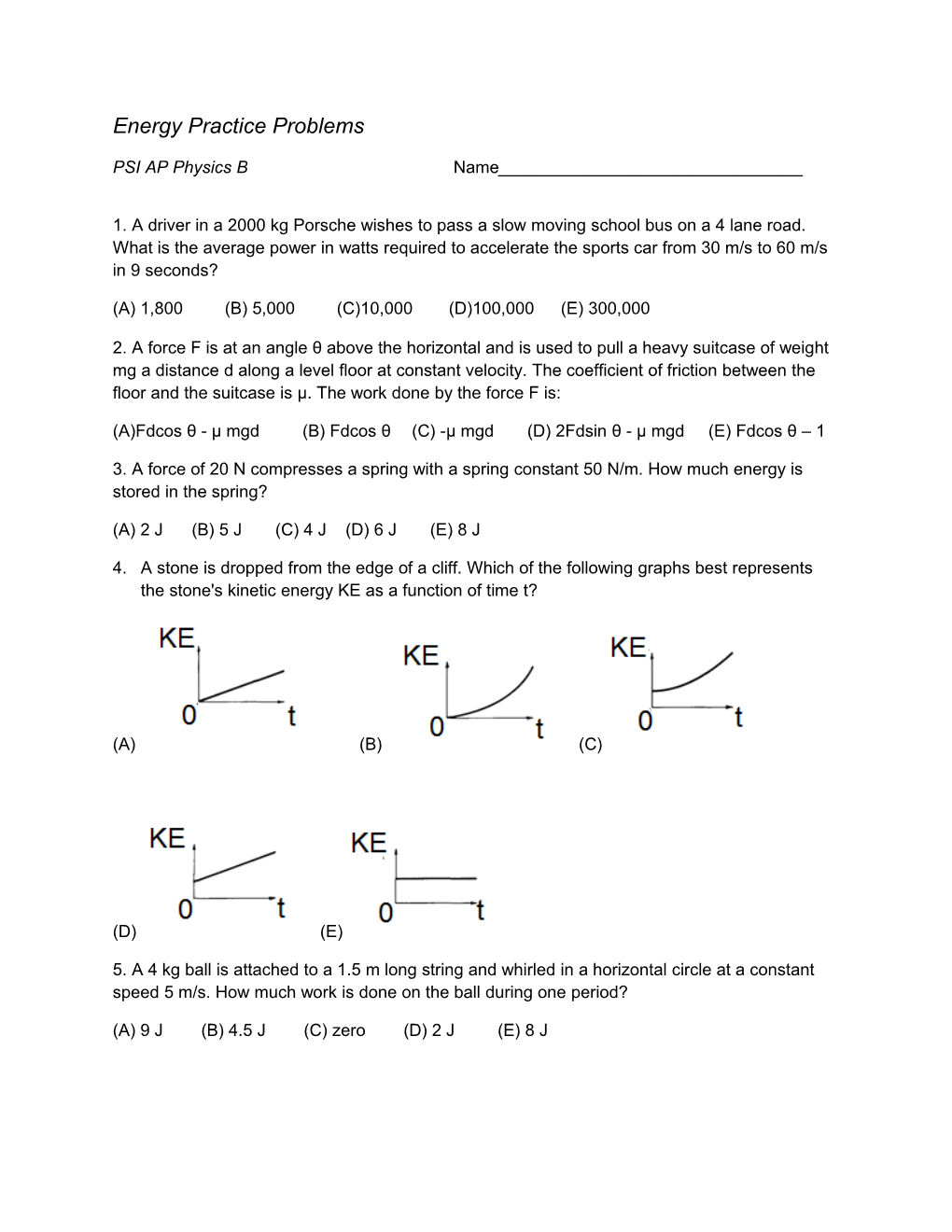 Energy Practice Problems