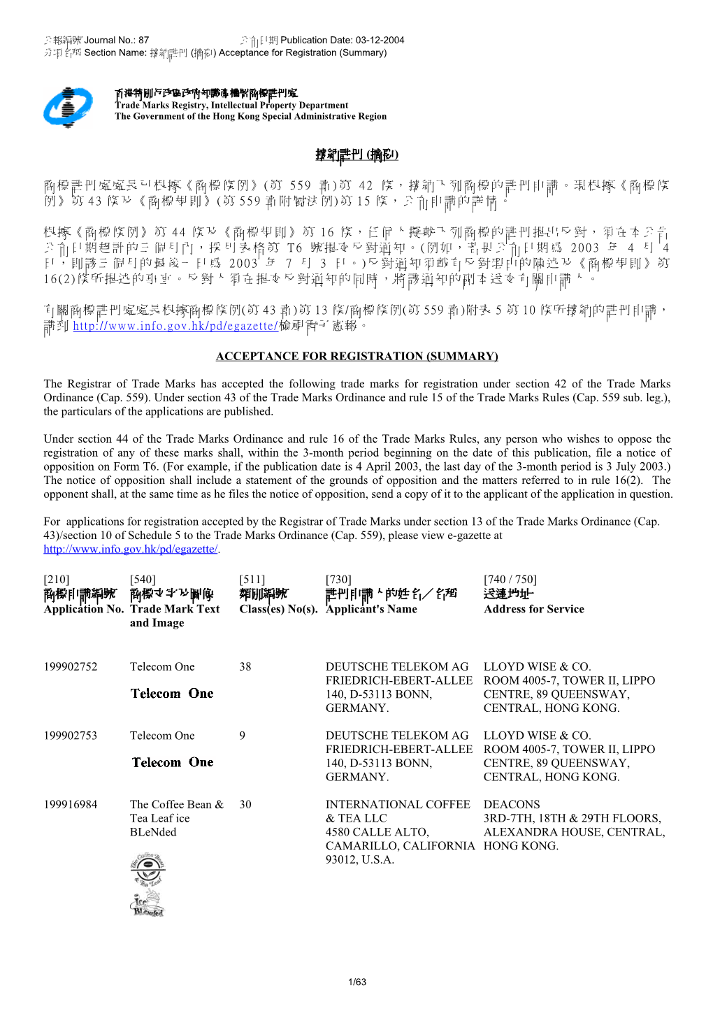 摘要) Acceptance for Registration (Summary)