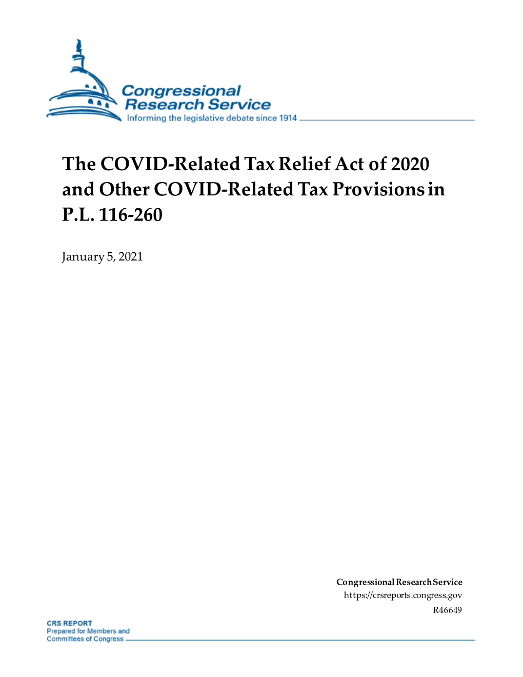 The COVID-Related Tax Relief Act of 2020 and Other COVID-Related Tax Provisions in P.L. 116-260