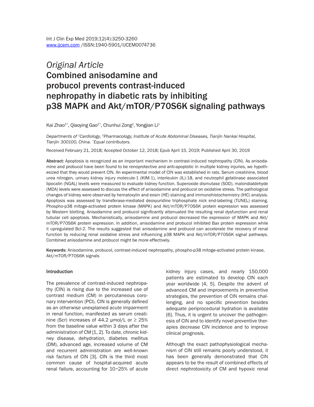 Original Article Combined Anisodamine and Probucol