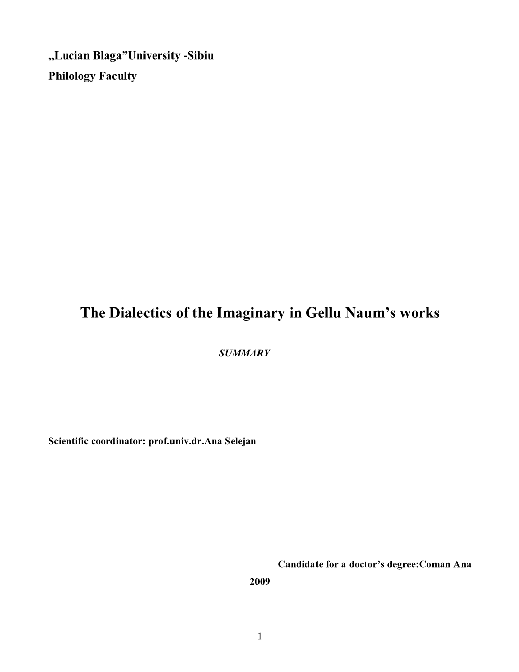 The Dialectics of the Imaginary in Gellu Naum's Works