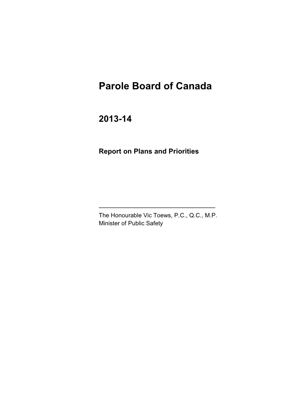 Parole Board of Canada 2013-14 Reports on Plans and Priorities