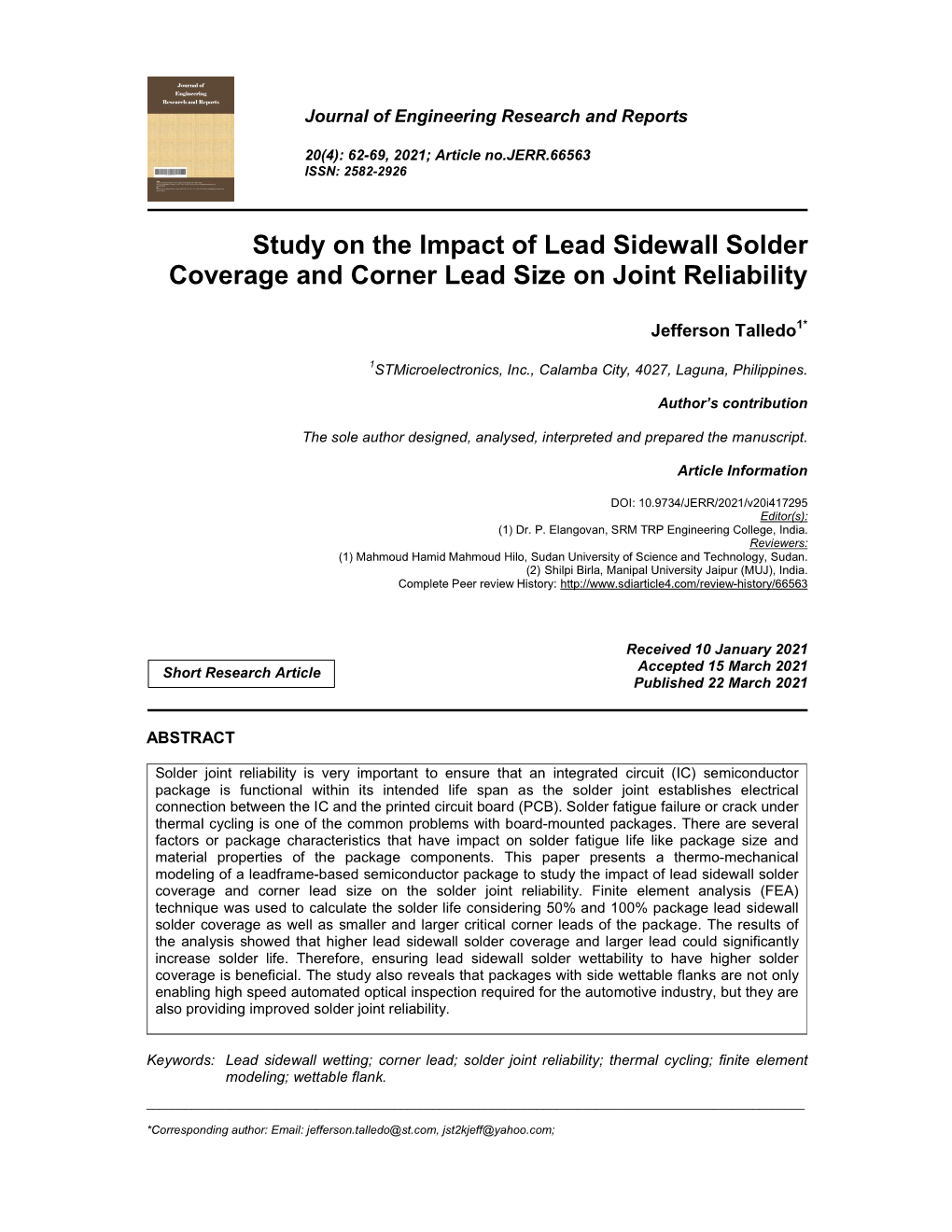 Study on the Impact of Lead Sidewall Solder Coverage and Corner Lead Size on Joint Reliability