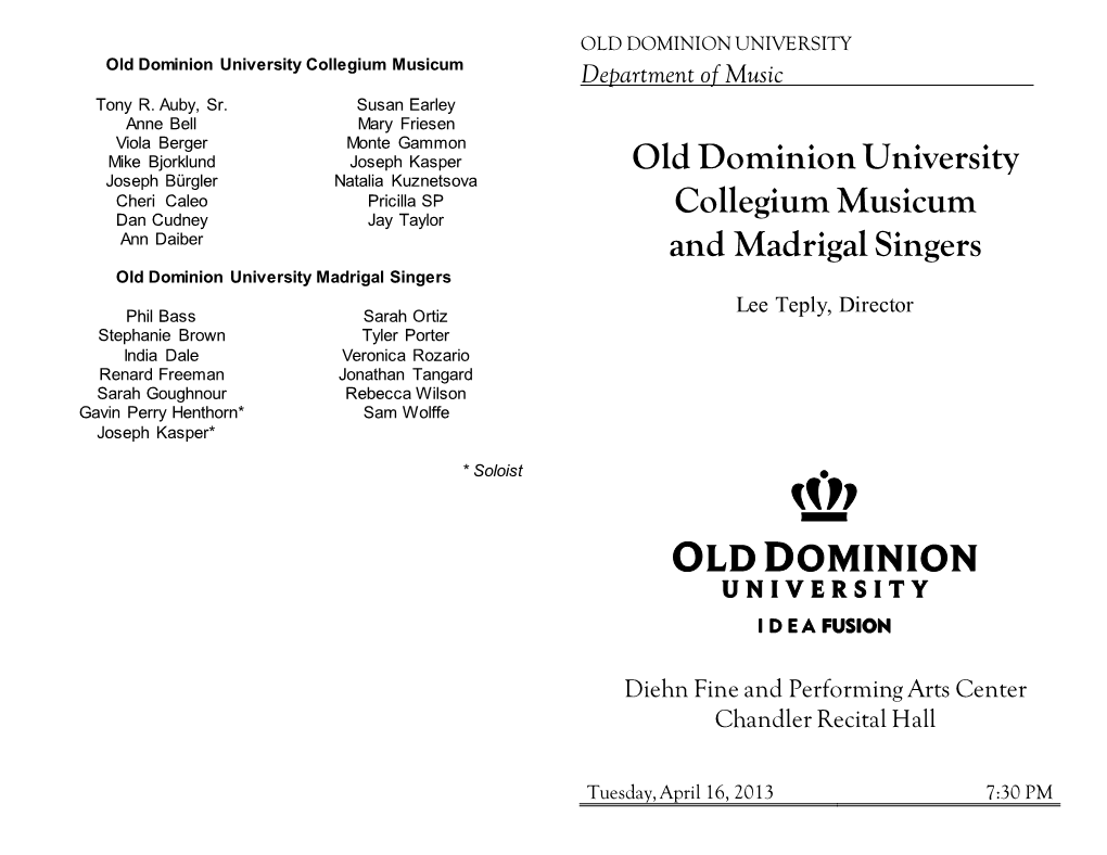 Old Dominion University Collegium Musicum and Madrigal Singers