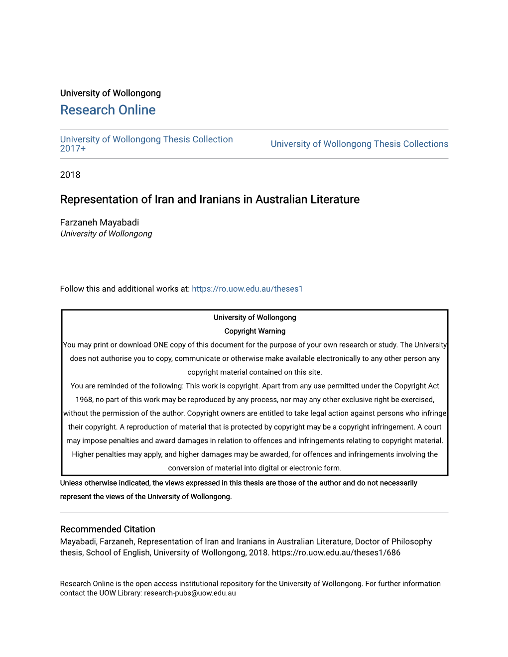 Representation of Iran and Iranians in Australian Literature